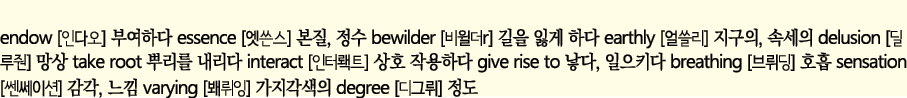 endow            essence         ,    bewilder     r           earthly          ,     delusion          take root       